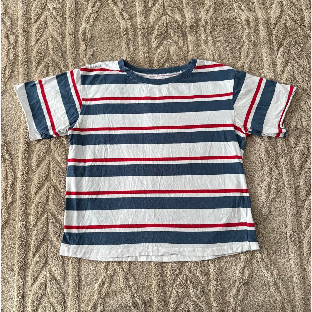 Red White Blue Striped Tee Soft Casual Retro USA Style Shirt S